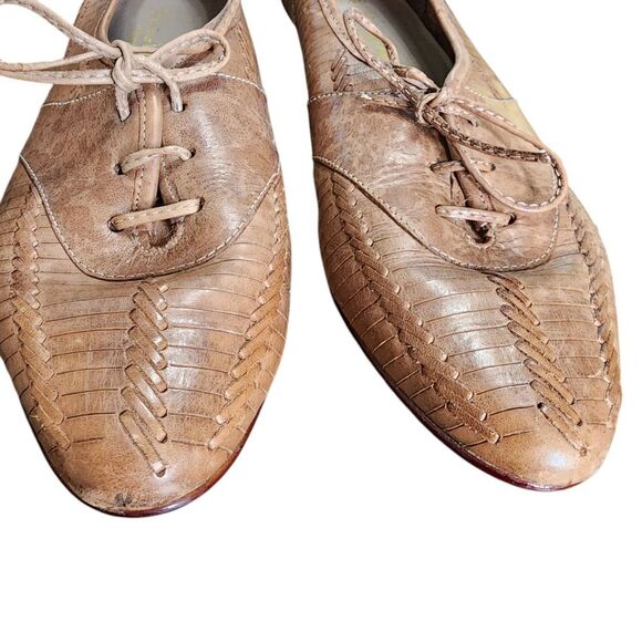 Bruno Valenti Vintage Tan Woven Leather Lace Up Loafer Flats 8.5B - Picture 2 of 6